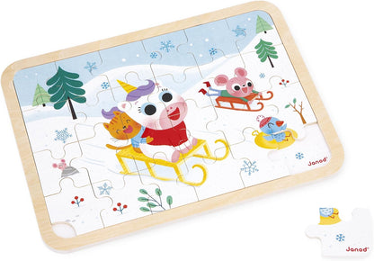 Janod - Quebra-cabeça de Madeira 24 Peças Infantil A partir de 4 anos - Modelo incluso + Jogo dos 5 Erros no Tabuleiro - Desenvolve Concentração e Observação - Produto FSC - J07127, Branco