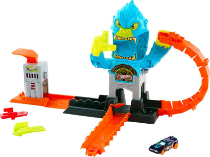 Hot Wheels Conjunto  City Gorilla Slam Attack e carrinho em escala 1:64 | Pista com diversas formas de brincar, inclui lançador de impacto e looping