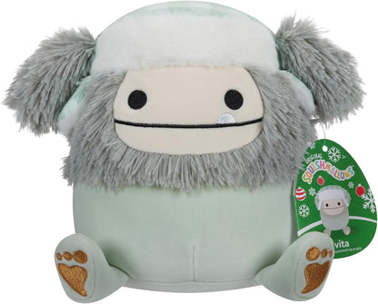 Squishmallows Evita the Grey Bigfoot original de 7,5 polegadas com chapéu Trapper de pelúcia ultramacia de tamanho pequeno