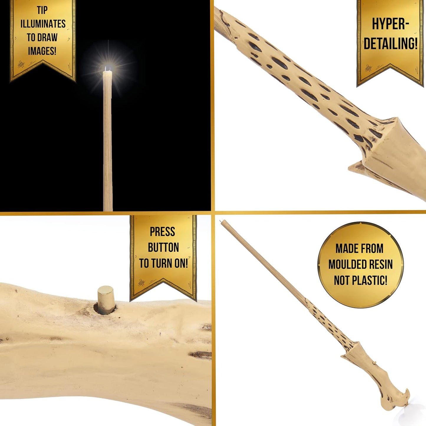 UAU! COISAS - Varinha Lumos de Draco Malfoy com 14 luzes, varinhas oficiais de Harry Potter e presentes do Mundo Mágico, brinquedos e itens colecionáveis, acessórios para fantasias e jogos de interpretação de papéis para fãs, meninas e meninos