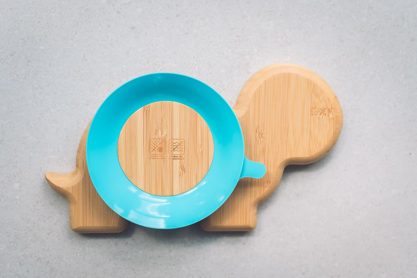 Juego de cuchara y plato de succión de bambú Moon and Moo Turtle para niños, niños pequeños y destete del bebé - No tóxico - Sin plástico - Permanece en su lugar - Plato de succión para bebé - Juego de destete para bebé (gris)