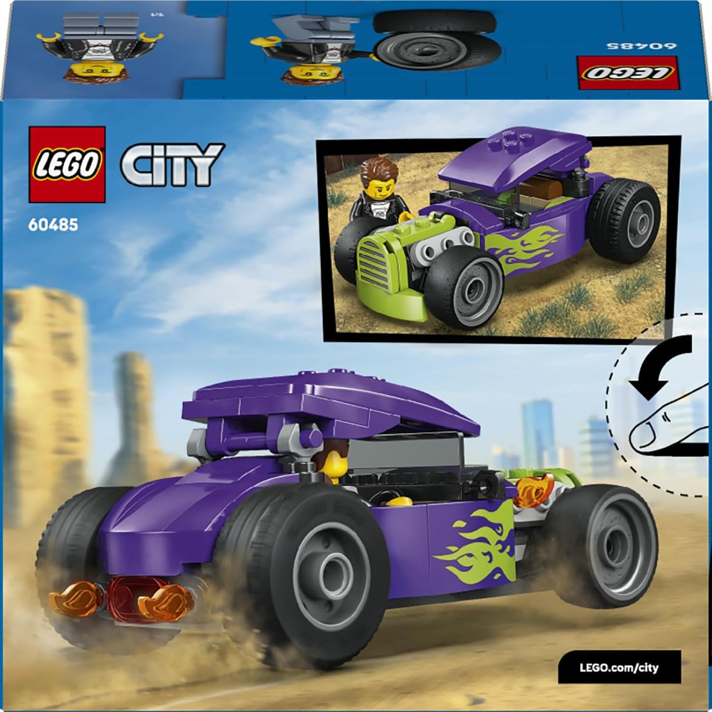 LEGO City Hot Rod - Carro de Corrida de Brinquedo com Minifigura de Piloto e Teto Dobrável - Conjunto de Construção para Desenvolvimento da Coordenação Motora Fina - Ideal para Presente de Aniversário para Meninos a partir de 5 Anos - 60485