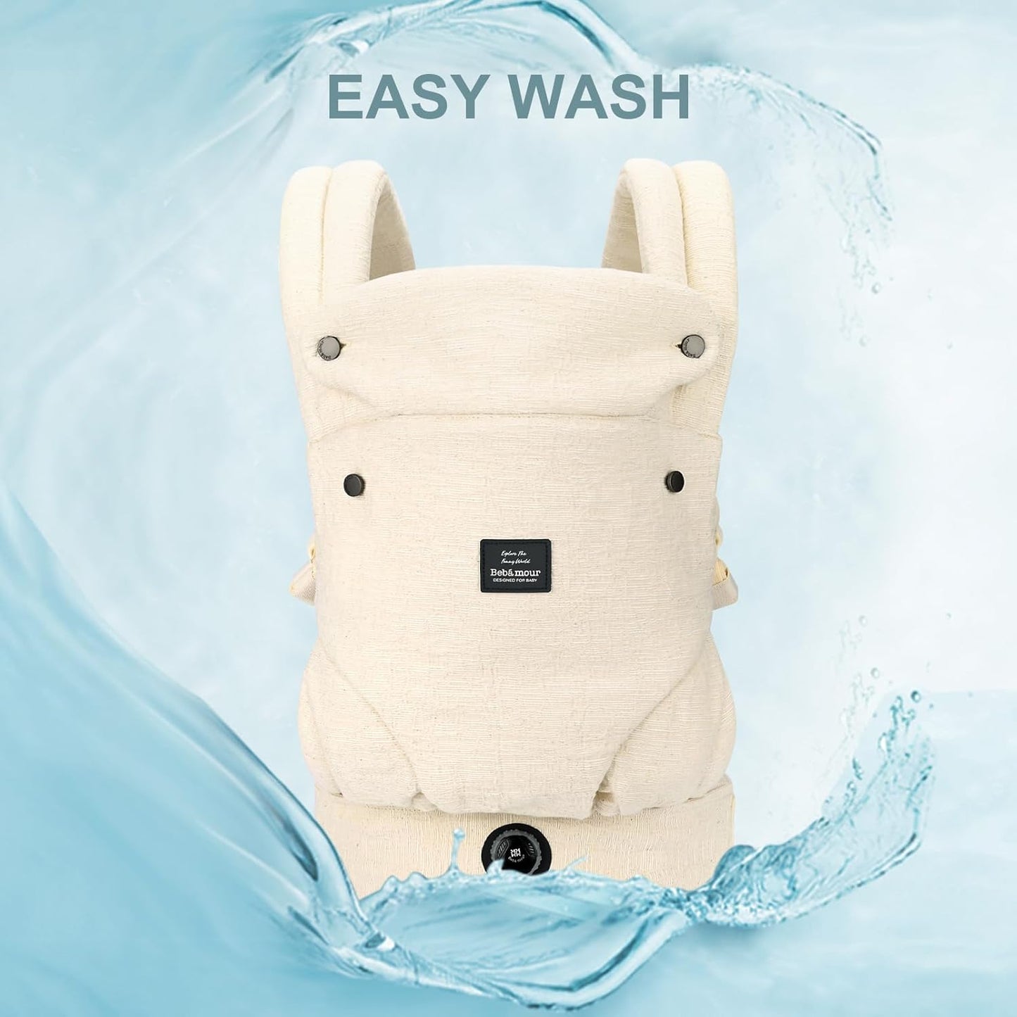 Bebamour Canguru para Bebê para bebês de 3,6 a 14,9 kg, ergonômico, confortável, em algodão, para uso frontal e nas costas, bege.