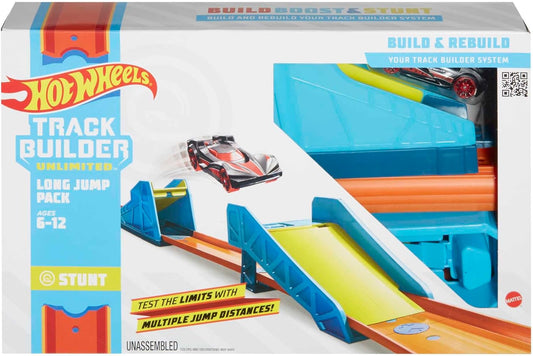 Hot Wheels Pacote Track Builder Pacote variado de acrobacias de salto em distância Conjuntos de conexão para maiores de 4 anos, GLC89