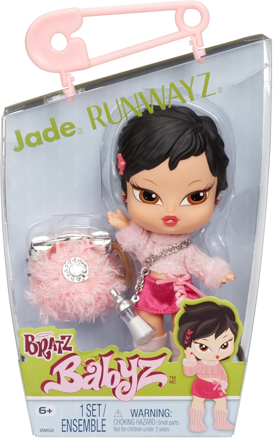 Bratz Boneca Babyz Runwayz, boneca fashion colecionável com roupa estilosa, boneca fofa com colar que funciona como chaveiro - brinquedo infantil - ótimo para crianças a partir de 6 anos