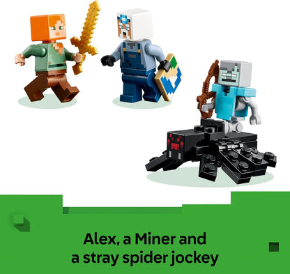LEGO Minecraft The Pickaxe Mine - Brinquedo de Construção Interativo - Incluindo as Figuras de Jóquei Alex, Miner e Aranha Perdida - Decoração para Quarto de Jogador - Presente Colecionável para Meninos e Meninas a partir de 8 Anos - 21277