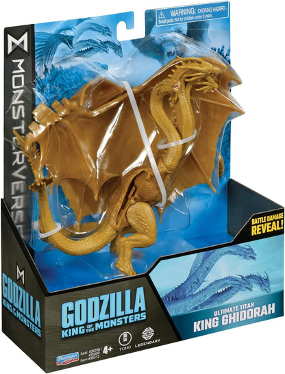 MonsterVerse Godzilla King of the Monsters Figura de acción articulada Titan King Ghidorah de 6 pulgadas con función de revelación de daño de batalla, adecuada para mayores de 4 años