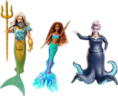 Conjunto de Bonecos Disney A Pequena Sereia: Ariel, Rei Tritão e Úrsula – 3 Bonecos com Trajes Clássicos, Brinquedos Inspirados no Filme, HND28