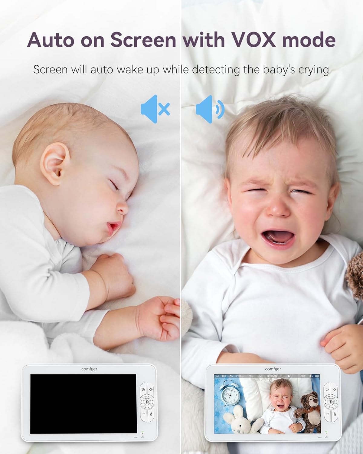 Monitor de bebê com câmera e áudio 1080p, monitor de vídeo HD 720p de 7" sem WiFi, bateria de 4000mAh, monitor de bebê de tela dividida mais confortável sem WiFi, 2 câmeras e visão noturna, monitor de bebê HD de 7" com suporte flexível