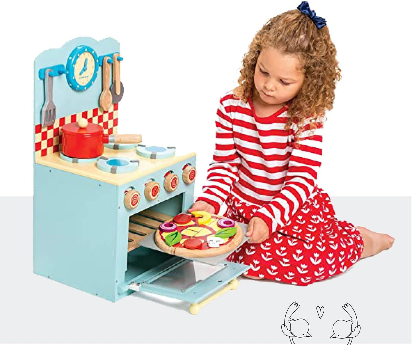 Le Toy Van - Forno de madeira educacional e fogão azul conjunto fingir brinquedo de cozinha | Acessórios de cozinha para brinquedos de dramatização