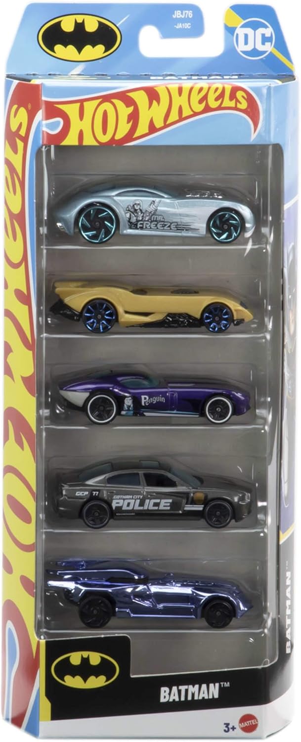 Conjunto de 5 carrinhos Hot Wheels Batman, escala 1:64, incluindo o Batmóvel, JDR18
