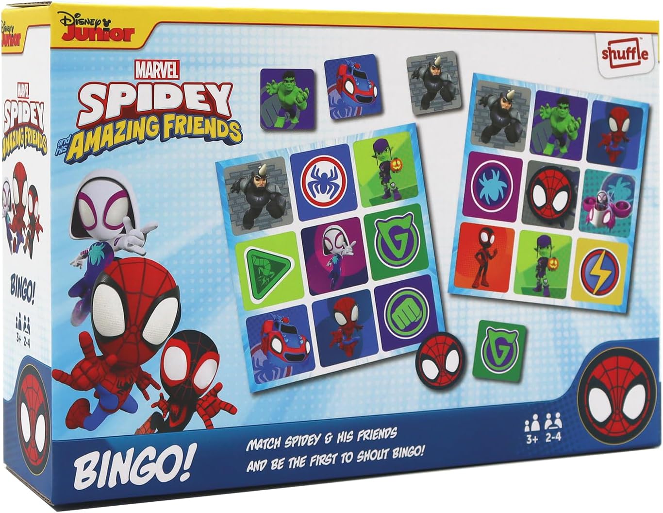 Bingo do Homem-Aranha e seus Incríveis Amigos: Combine o Homem-Aranha, seus amigos e vilões neste divertido jogo para fãs da Marvel. Ótima opção de presente para 2 a 4 jogadores, a partir de 3 anos.
