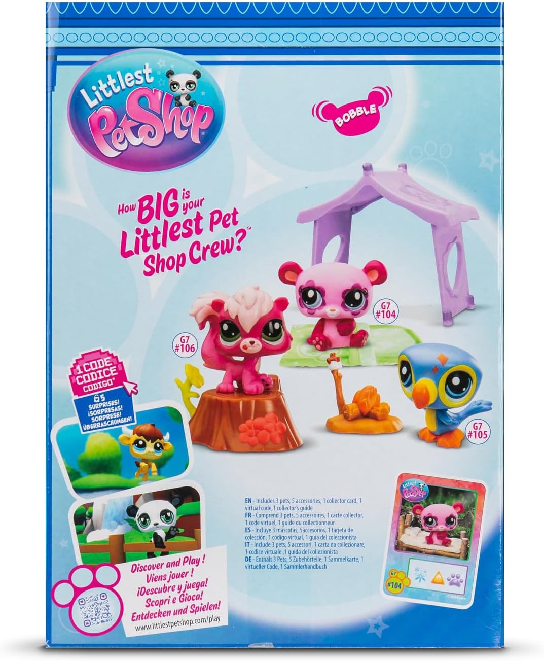 Littlest Pet Shop Série 2 Pacote de Aventura de Acampamento | O pacote contém 3 mini brinquedos LPS, 6 acessórios, 1 cartão colecionável e 1 código virtual | Brinquedos colecionáveis para meninas e meninos