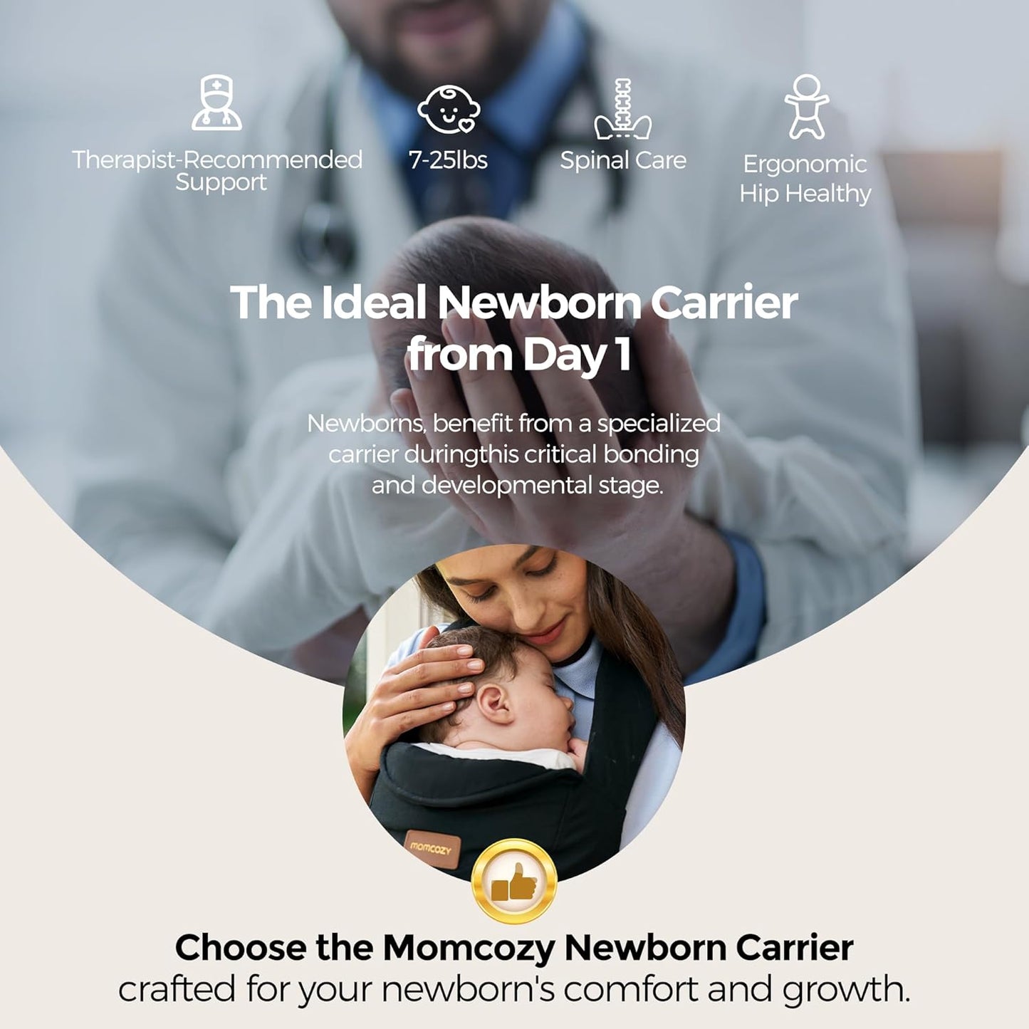 Momcozy Canguru para Recém-Nascido WeeSnug - Leve e Confortável para Bebês de 3,2 a 11,3 kg, Suporte Ergonômico Cruzado nas Costas, Fácil de Vestir, Canguru para Bebê com Suporte Lombar e Mãos Livres, Preto