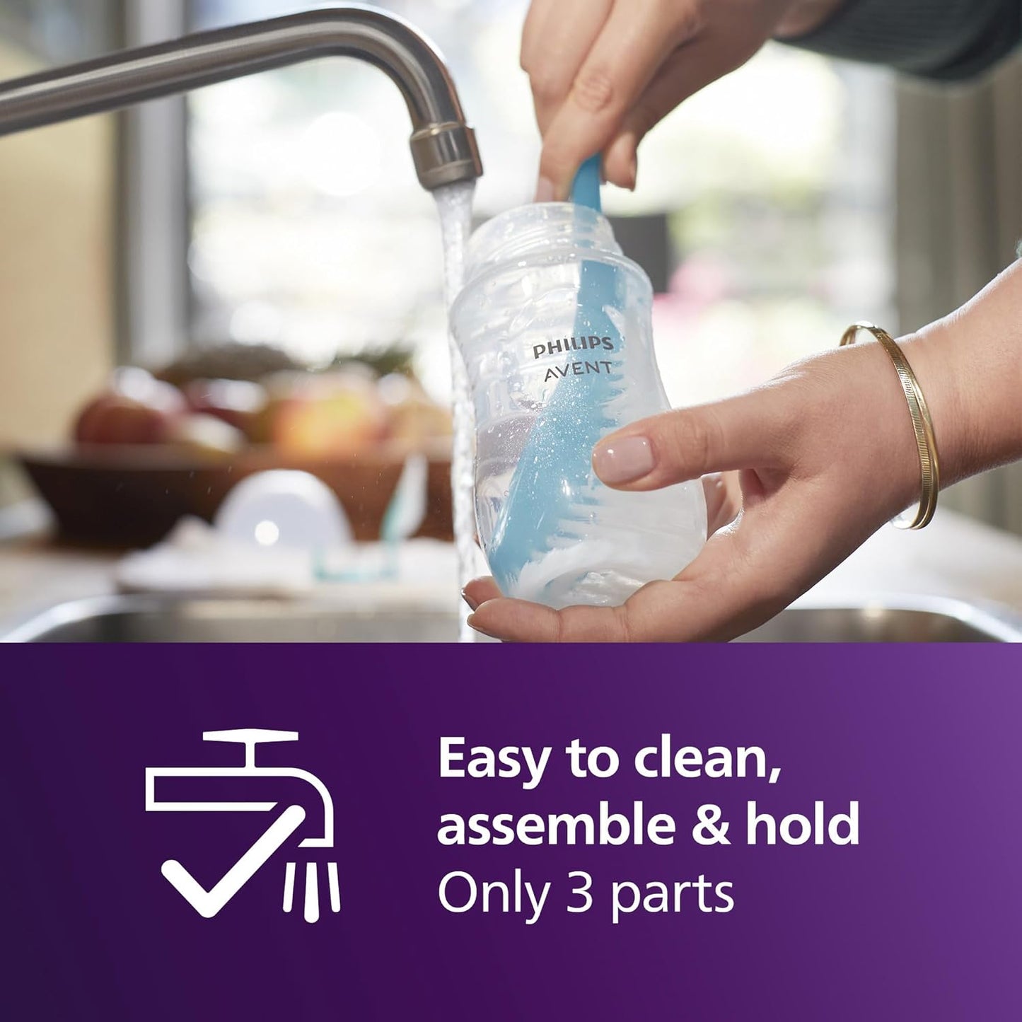 Philips  Avent Natural Response Conjunto de 3 mamadeiras de 260 ml com bicos de fluxo médio (fluxo 3), com estampa tropical, SCY903/73
