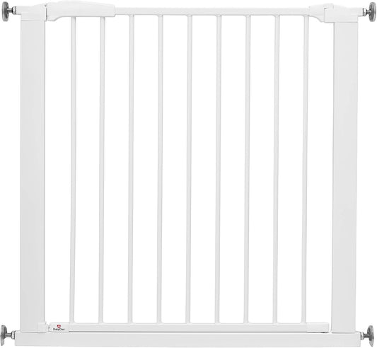 BabyDan Puerta de escalera abatible, con ajuste de presión, cubre aberturas entre 77,3-83,5 cm/30,5-32,8 pulgadas, puerta para bebés/puerta de seguridad, blanco, fabricado en Dinamarca - (puerta para mascotas/perros)