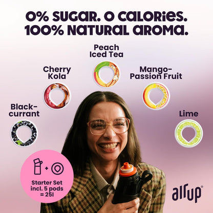Garrafa de água AIR UP® Gen2, kit inicial original com cápsulas em 5 sabores | Garrafa de água de 600ml com sabor sem açúcar | Pode ser lavada na máquina de lavar louça, livre de BPA | Cor roxa