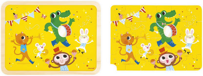 Janod - Quebra-cabeça de Madeira 24 Peças Infantil a partir de 4 anos - Modelo incluso + Jogo dos 5 Erros no Tabuleiro - Desenvolve Concentração e Observação - Produto FSC - J07125, Amarelo