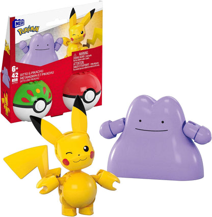 MEGA Conjunto de Brinquedos de Montar Pokémon (Figura de Ação), Pacote com 2 Pokébolas (Pikachu e Ditto) com 42 Peças, para Crianças, JCT43