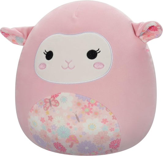 Squishmallows SQCR05430 12 pulgadas - Lala La Cordera Rosa con Orejas y Vientre Florales, Multicolor
