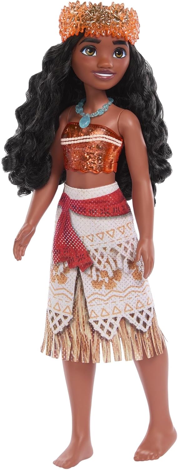 Mattel Bonecas Disney Princess da , Boneca Fashion Articulada Moana com Roupa e Acessórios Brilhantes, Brinquedos do Filme da Disney, HLW05, Traje Laranja | Visual Fashion Brilhante com Saia, Tiara e Colar Removíveis, Articulada e Colecionável,