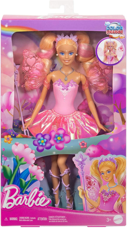 Barbie Boneca Fada Mattel com Varinha de Brinquedo e Acessórios de Moda, Tema de Fantasia com Mudança de Cor nas Asas e Roupa, JCP76