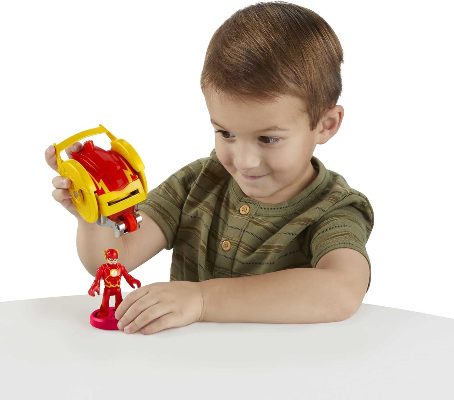 Fisher Price Imaginext DC Super Friends Head Shifters - Figura do Flash e Moto da Força da Velocidade - veículo transformável para brincadeiras de faz de conta