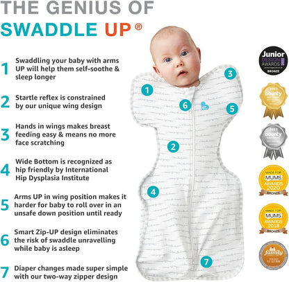 Love To Dream™ Swaddle UP™, Tamanho Pequeno (3,5-6 kg) - Branco | Ajuste perfeito, promove uma rotina de sono saudável | 2,5 Tog, ideal para inverno e outono (16-20 °C) | Algodão lavável à máquina com zíper duplo