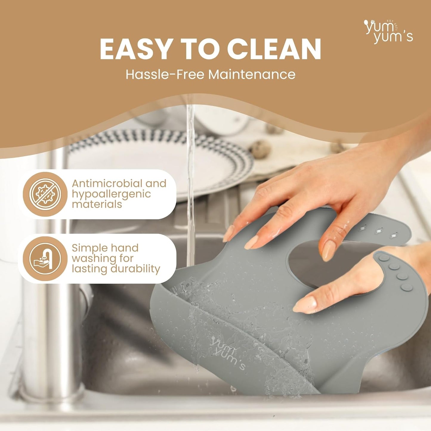 Yum Yum Conjunto com 6 peças para alimentação infantil: pratos com ventosa, pratos de bambu, tigela e colheres de madeira | Kit para introdução alimentar, tigela com ventosa, prato, babadores e conjunto de bambu para bebês.