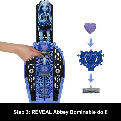Monster High Boneca e acessórios Skulltimate Secrets, Monster Mysteries Abbey Bominable com guarda-roupa para vestir e mais de 19 surpresas, incluindo roupas, HXH87