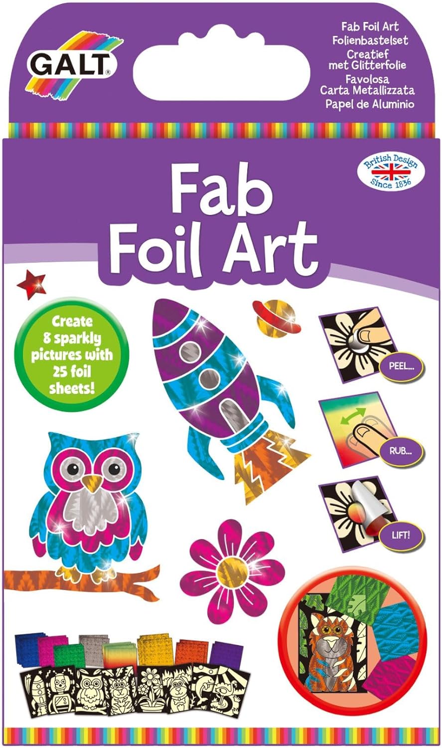 Galt Toys, Fab Foil Art, Kit de artesanato para crianças, a partir de 6 anos e brinquedos, Galt Fab Foil Art, kits de artesanato criativo para crianças e conjunto de atividades divertidas de arte em folha para crianças, meninas e meninos.