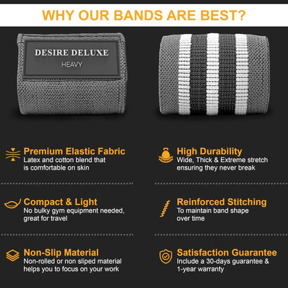 Desire Deluxe Conjunto de faixas de resistência para homens e mulheres, pacote de exercícios premium com 3 níveis de resistência diferentes, faixas de loops para casa, academia, exercícios longos - ótimo equipamento de fitness para treinamento,