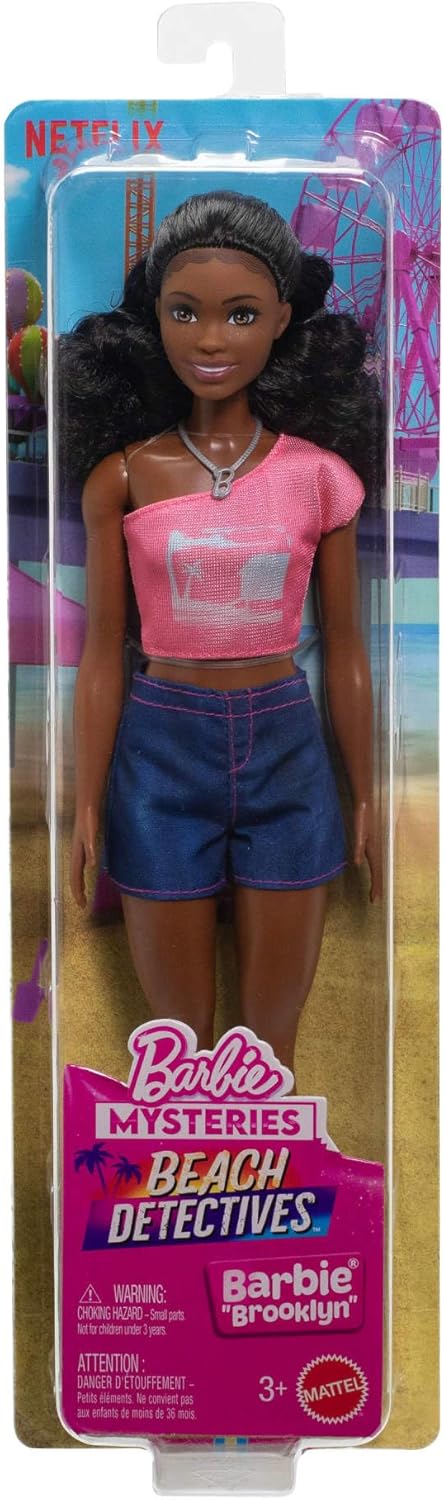 Barbie Mistérios: Detetives da Praia Brooklyn - Boneca Fashion com Roupa Exclusiva Removível e Acessórios, Incluindo Colar, JFV64