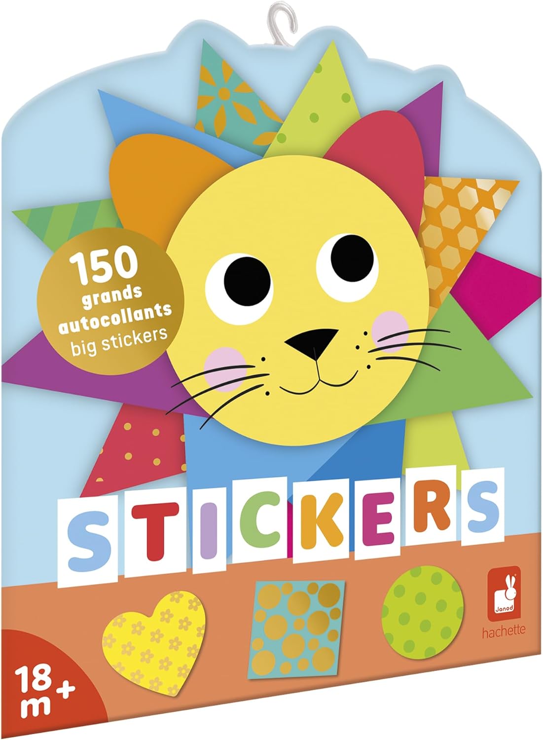 Janod - 150 Adesivos Grandes - Ideal a partir de 18 meses - Adesivos Autoadesivos - Formas Geométricas - Lazer criativo para crianças - Motricidade fina e concentração - J09194