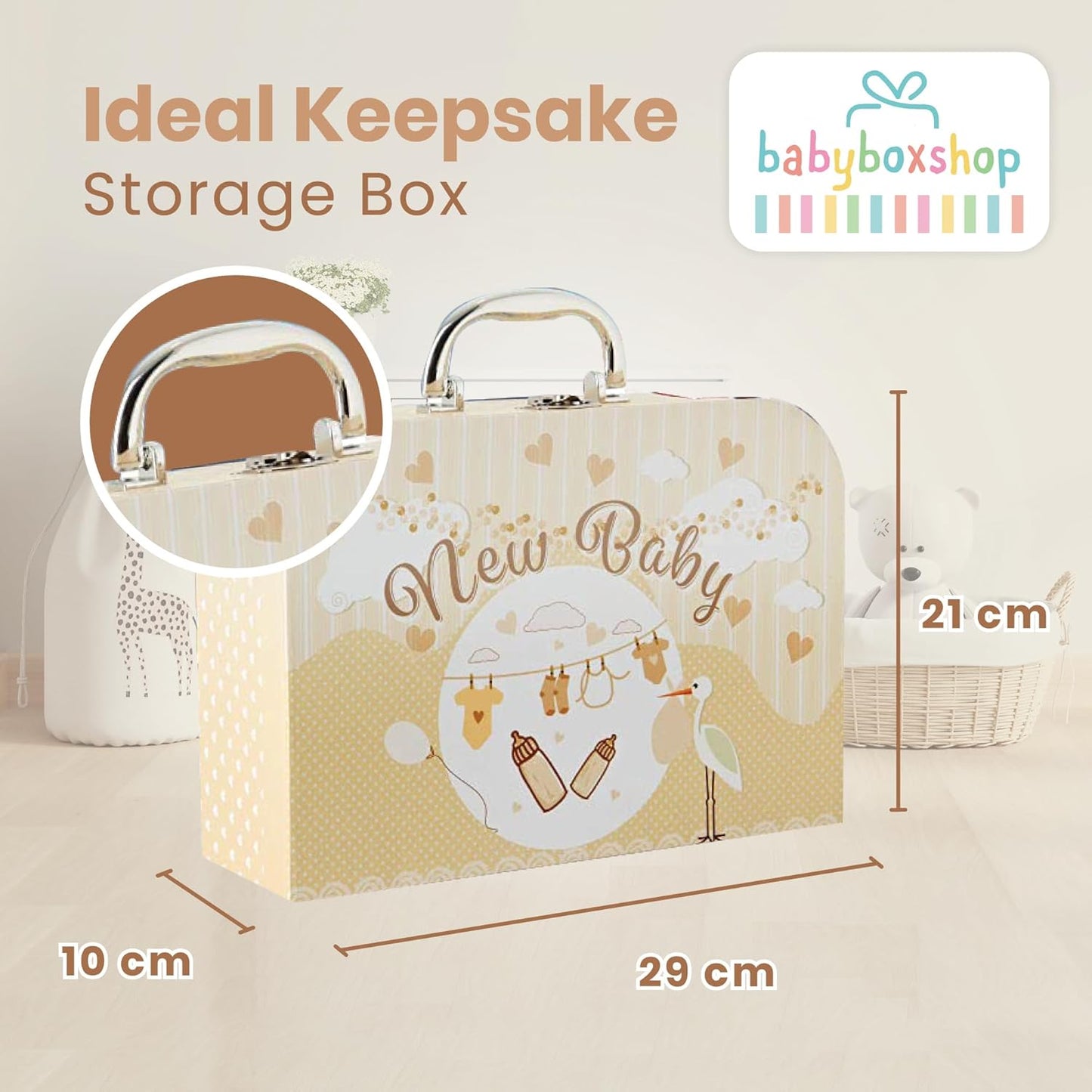 Baby Box Shop - Cesta de presentes para recém-nascidos, ursinho de pelúcia, itens essenciais e caixa de lembranças - presente ideal para chá de bebê e batizado