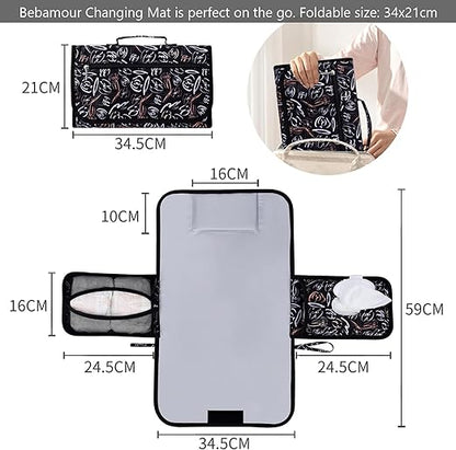Bebamour Cambiadores de pañales portátiles con toallitas húmedas para viajes Cambiadores de bebé con almohadilla para la cabeza del bebé Cambiadores de pañales impermeables Esenciales para recién nacidos, flor