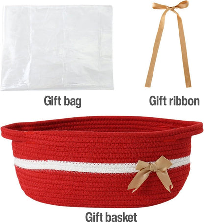 PandaEar Conjunto de 2 Cestas Pequenas de Vime, Cestas Vazias de Corda de Algodão Trançada para Presente, Chá de Bebê, Feriados, Aniversários, Organizador Reutilizável para Armazenamento e Embalagem de Presentes,