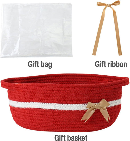 PandaEar Conjunto de 2 Cestas Pequenas de Vime, Cestas Vazias de Corda de Algodão Trançada para Presente, Chá de Bebê, Feriados, Aniversários, Organizador Reutilizável para Armazenamento e Embalagem de Presentes,
