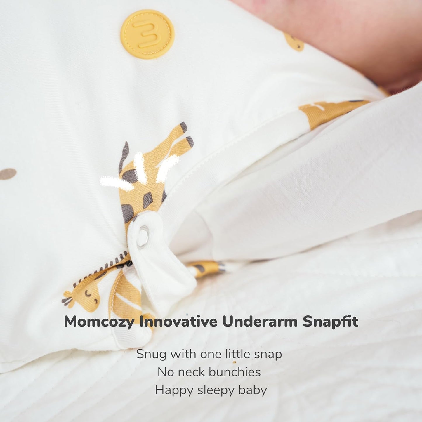 momcozy Saco de dormir para bebê, 0-6 meses, 1.5 TOG, com ajuste por botões de pressão, zíper duplo, tecido macio de bambu, estampa de girafa, tamanho P