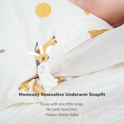 momcozy Saco de dormir para bebê, 0-6 meses, 1.5 TOG, com ajuste por botões de pressão, zíper duplo, tecido macio de bambu, estampa de girafa, tamanho P