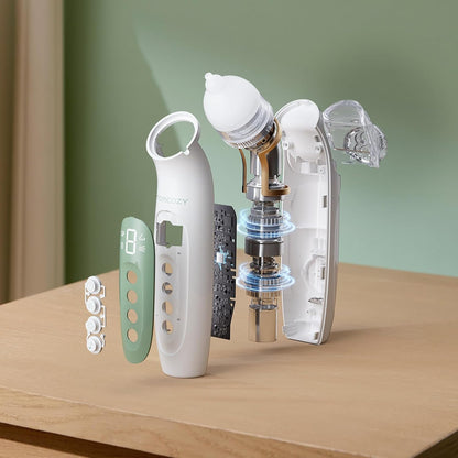 Momcozy Aspirador Nasal Elétrico 2 em 1 BreezyClear™ para Bebês com Spray, Sucção de Nível Hospitalar de 65kPa, 4 Níveis Ajustáveis, Silencioso e Portátil com Luz e Música Suaves.