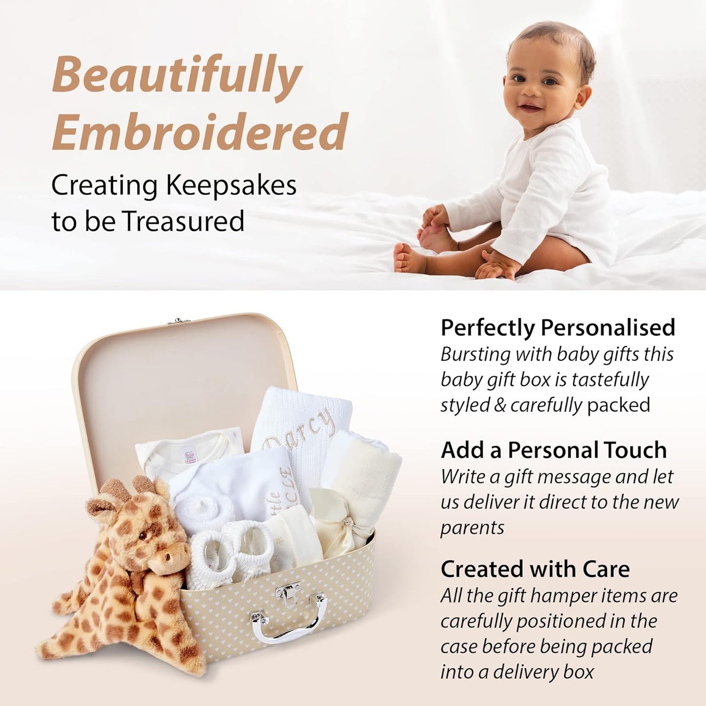 Ellabellaboo Loja Baby Box - Conjunto de presentes personalizados para bebês meninos Cesta para recém-nascidos - Presentes personalizados exclusivos, cesta para bebês com itens essenciais Ideia de presente neutra e para revelação do gênero