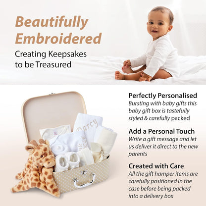 Ellabellaboo Loja Baby Box - Conjunto de presentes personalizados para bebês meninos Cesta para recém-nascidos - Presentes personalizados exclusivos, cesta para bebês com itens essenciais Ideia de presente neutra e para revelação do gênero