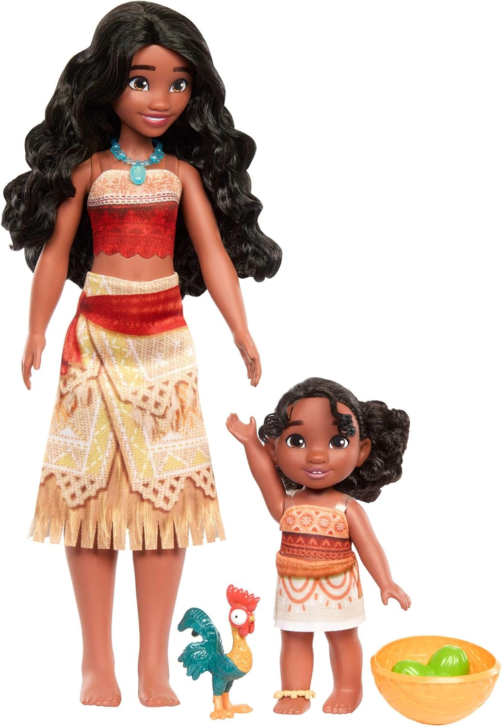 Mattel Conjunto de Irmãs Disney Moana 2 da com 2 Bonecas Fashion e Acessórios | Bonecas Articuladas Moana e Simea com Roupas Características Removíveis, Figura do Animal Heihei e Acessórios, JBT41