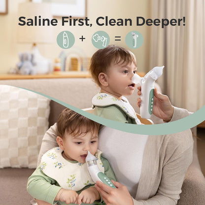 Momcozy Aspirador Nasal Elétrico 2 em 1 BreezyClear™ para Bebês com Spray, Sucção de Nível Hospitalar de 65kPa, 4 Níveis Ajustáveis, Silencioso e Portátil com Luz e Música Suaves.