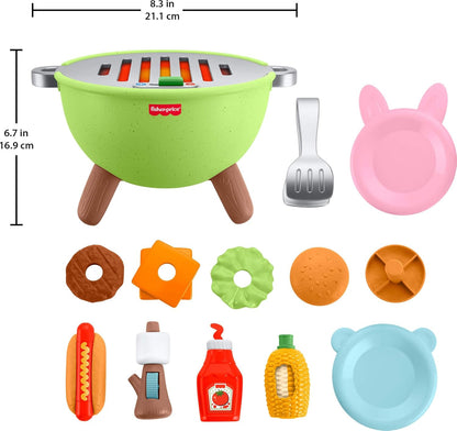 Fisher-Price Brinquedos para Crianças Pequenas - Churrasqueira de Atividades da Floresta da Amizade, Conjunto de 14 Peças de Comida para Brincar de Faz de Conta para Crianças em Idade Pré-escolar a partir de 2 Anos, JLB82