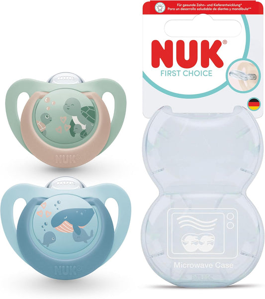 NUK Chupetas NUK First Choice | 18-36 Meses | Chupetas Ortodônticas | Acalmam 99% dos Bebês** | Tartaruga e Baleia | 2 Unidades