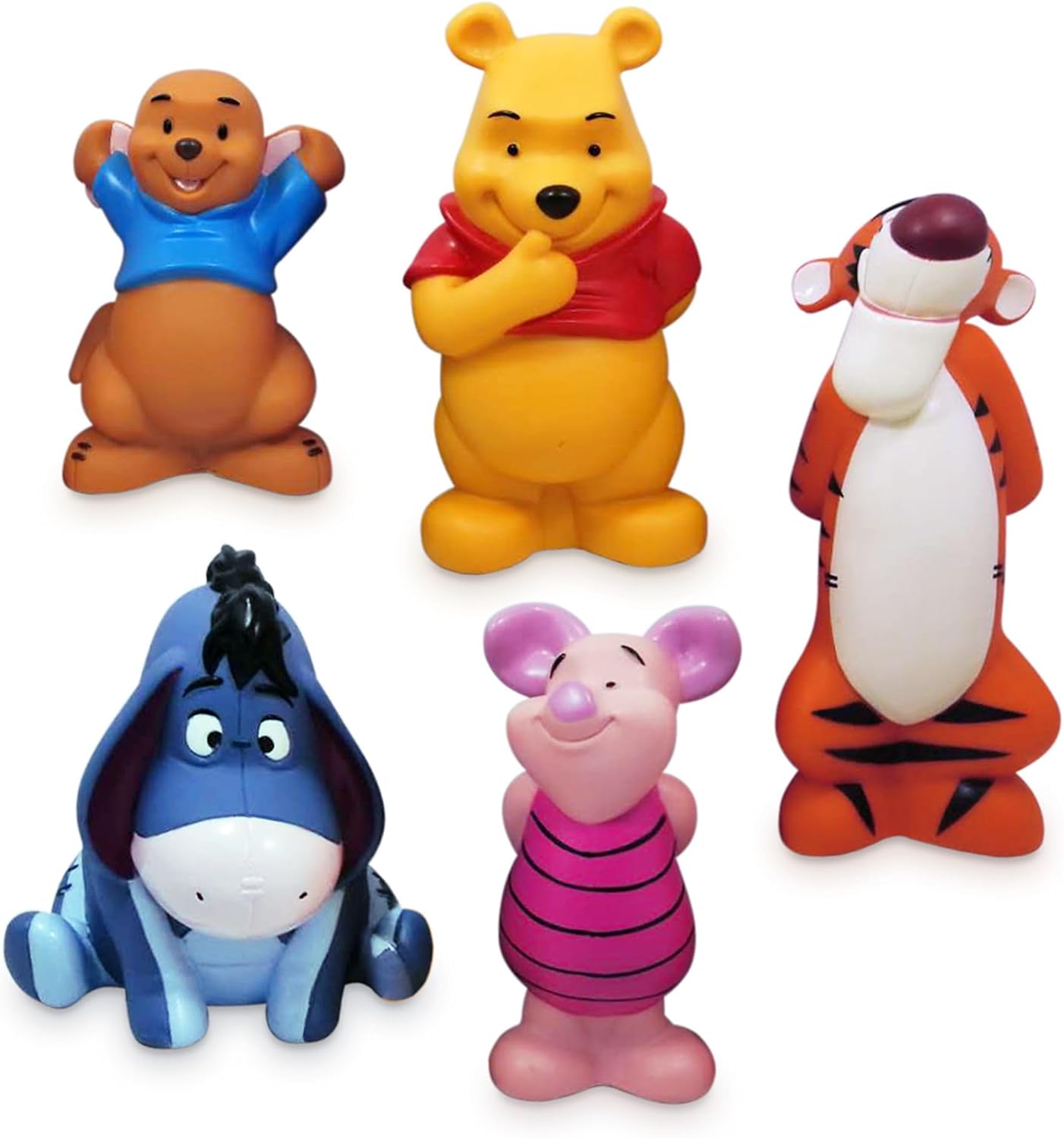 Disney Conjunto de Brinquedos de Banho Oficial da Store do Ursinho Pooh, 5 peças, inclui Ursinho Pooh, Bisonho, Leitão, Guru e Tigrão em um prático recipiente de plástico - Adequado para crianças a partir de 6 meses
