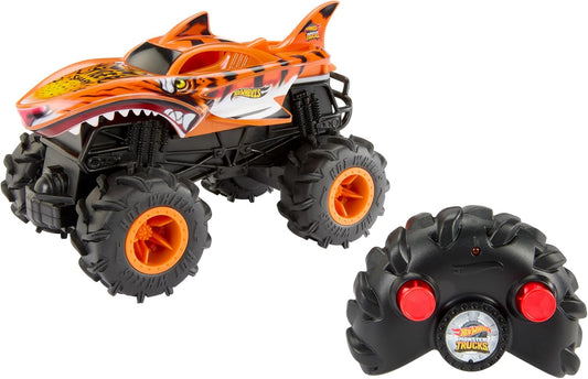 Hot Wheels Monster Trucks, carro de controle remoto HW Tiger Shark na escala 1:24, com pneus para todos os terrenos, controle remoto completo, HNV03