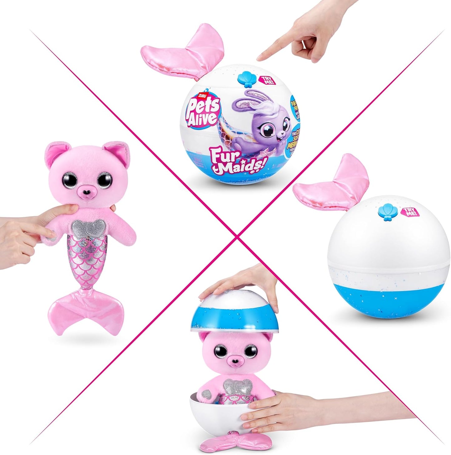 Pets Alive Furmaids da ZURU Sereia de Pelúcia Interativa com Luzes e Sons para Meninas (Gatinha Rosa)